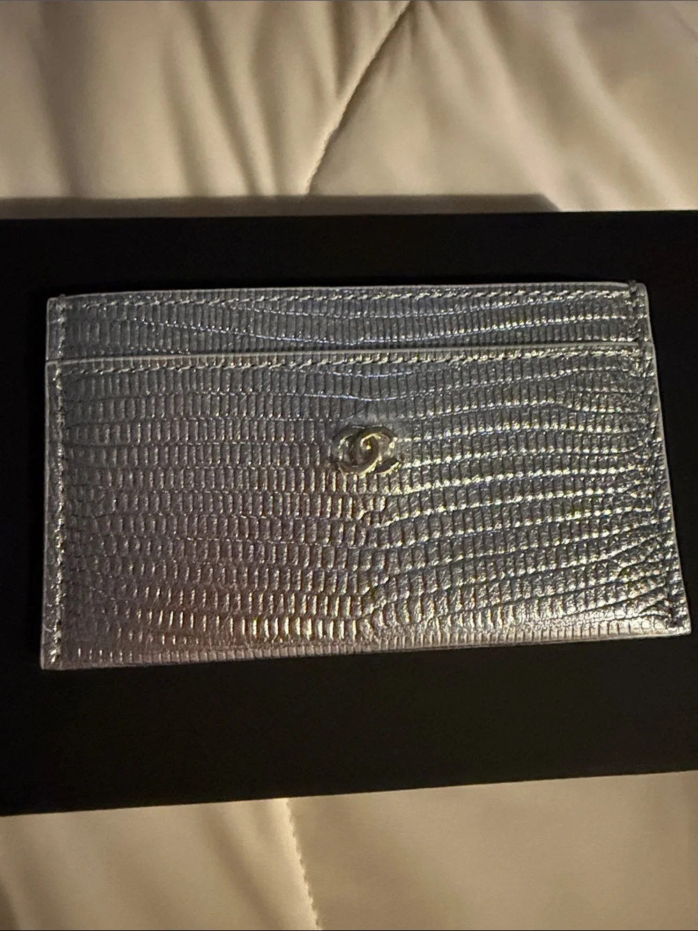 100% Authentic Silver Metallic Card Holder with CC Logo